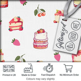 Cute Strawberry Cake Cherry Dessert Seamless Pattern Light Grey Background Digital Print Fabric by the Metre UK Sewing Quilting Textile