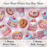 Kawaii Donut Cake Cupcake Sweet Dessert Seamless Pattern Pink Gingham  Digital Print Fabric by the Metre UK Sewing Quilting Textile