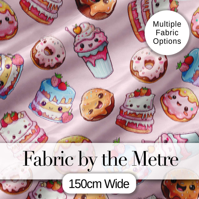 Kawaii Donut Cake Cupcake Sweet Dessert Seamless Pattern Soft Blush  Digital Print Fabric by the Metre UK Sewing Quilting Textile