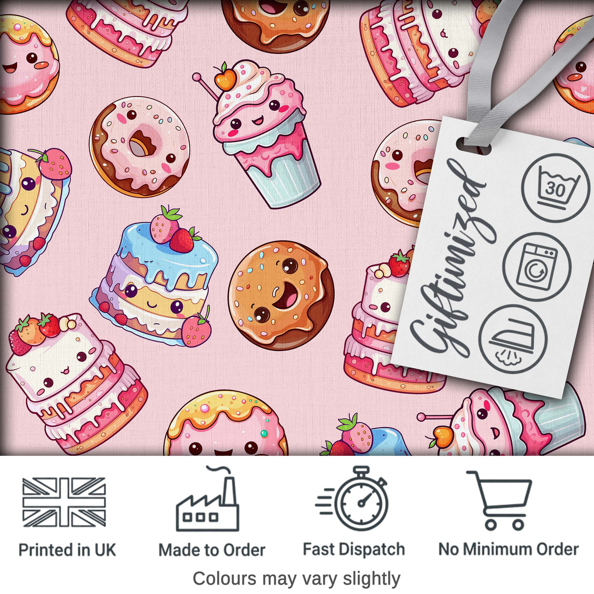 Kawaii Donut Cake Cupcake Sweet Dessert Seamless Pattern Soft Blush  Digital Print Fabric by the Metre UK Sewing Quilting Textile