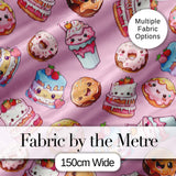 Kawaii Donut Cake Cupcake Sweet Dessert Seamless Pattern Warm Pink  Digital Print Fabric by the Metre UK Sewing Quilting Textile
