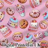 Kawaii Donut Cake Cupcake Sweet Dessert Seamless Pattern Warm Pink  Digital Print Fabric by the Metre UK Sewing Quilting Textile