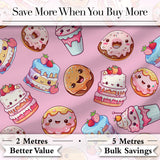 Kawaii Donut Cake Cupcake Sweet Dessert Seamless Pattern Warm Pink  Digital Print Fabric by the Metre UK Sewing Quilting Textile