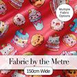 Kawaii Donut Cake Cupcake Sweet Dessert Seamless Pattern Coral Red  Digital Print Fabric by the Metre UK Sewing Quilting Textile