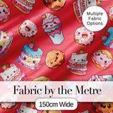 Kawaii Donut Cake Cupcake Sweet Dessert Seamless Pattern Coral Red  Digital Print Fabric by the Metre UK Sewing Quilting Textile