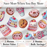 Kawaii Donut Cake Cupcake Sweet Dessert Seamless Pattern Light Grey  Digital Print Fabric by the Metre UK Sewing Quilting Textile