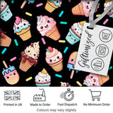 Cute Kawaii Ice Cream Cone Popsicle Dessert Seamless Pattern Black Background Digital Print Fabric by the Metre UK Sewing Quilting Textile