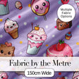 Cute Kawaii Dessert Cake Cupcake Donut Candy Sweet Treat Seamless Pattern Purple Background Digital Print Fabric by the Metre UK