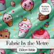 Cute Kawaii Dessert Cake Cupcake Donut Candy Sweet Treat Seamless Pattern Mint Green Background Digital Print Fabric by the Metre UK
