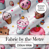 Cute Kawaii Dessert Cake Cupcake Donut Candy Sweet Treat Seamless Pattern Grey Background Digital Print Fabric by the Metre UK