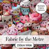 Cute Kawaii Dessert Cake Cupcake Donut Candy Sweet Treat Collage Pattern Pastel Sweets Background Digital Print Fabric by the Metre UK