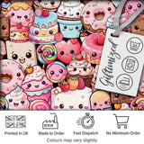 Cute Kawaii Dessert Cake Cupcake Donut Candy Sweet Treat Collage Pattern Pastel Sweets Background Digital Print Fabric by the Metre UK