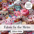 Cute Kawaii Dessert Cake Cupcake Donut Candy Sweet Treat Collage Pattern Blue Background Digital Print Fabric by the Metre UK