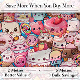Cute Kawaii Dessert Cake Cupcake Donut Candy Sweet Treat Collage Pattern Blue Background Digital Print Fabric by the Metre UK