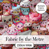 Cute Kawaii Dessert Cake Cupcake Donut Candy Sweet Treat Collage Pattern Pink Background Digital Print Fabric by the Metre UK