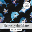 Kawaii Dolphin Stingray Starfish Ocean Animals Seamless Pattern Black  Digital Print Fabric by the Metre UK Sewing Quilting Textile