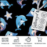 Kawaii Dolphin Stingray Starfish Ocean Animals Seamless Pattern Black  Digital Print Fabric by the Metre UK Sewing Quilting Textile