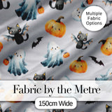 Cute Halloween Ghost Pumpkin Bat Cat Seamless Pattern Beige Background Digital Print Fabric by the Metre UK Sewing Quilting Textile