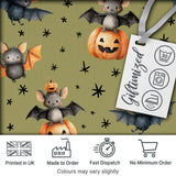Cute Halloween Bat Pumpkin Star Night Seamless Pattern Olive Green Background Digital Print Fabric by the Metre UK Sewing Quilting Textile