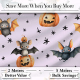 Cute Halloween Bat Pumpkin Star Night Seamless Pattern Soft Lilac Background Digital Print Fabric by the Metre UK Sewing Quilting Textile