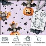 Cute Halloween Bat Pumpkin Star Night Seamless Pattern Soft Lilac Background Digital Print Fabric by the Metre UK Sewing Quilting Textile