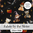 Cute Halloween Teddy Bear Pumpkin Witch Seamless Pattern Black Night Background Digital Print Fabric by the Metre UK Sewing Quilting Textile