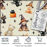 Halloween Teddy Bear Witch Cat Bat Pumpkin Seamless Pattern Cream  Digital Print Fabric by the Metre UK Sewing Quilting Textile