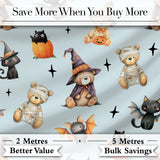 Halloween Teddy Bear Witch Cat Bat Pumpkin Seamless Pattern Dusty Blue  Digital Print Fabric by the Metre UK Sewing Quilting Textile