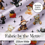 Halloween Teddy Bear Witch Cat Bat Pumpkin Seamless Pattern Soft Lilac  Digital Print Fabric by the Metre UK Sewing Quilting Textile