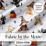 Halloween Teddy Bear Witch Cat Bat Pumpkin Seamless Pattern Light Grey  Digital Print Fabric by the Metre UK Sewing Quilting Textile
