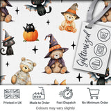 Halloween Teddy Bear Witch Cat Bat Pumpkin Seamless Pattern Light Grey  Digital Print Fabric by the Metre UK Sewing Quilting Textile