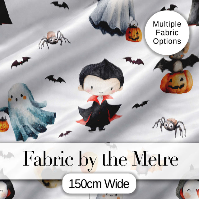 Halloween Vampire Ghost Bat Pumpkin Character Seamless Pattern White  Digital Print Fabric by the Metre UK Sewing Quilting Textile