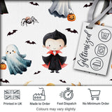 Halloween Vampire Ghost Bat Pumpkin Character Seamless Pattern White  Digital Print Fabric by the Metre UK Sewing Quilting Textile