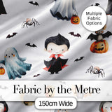 Halloween Witch Girl Cat Moon Stars Pumpkin Seamless Pattern White  Digital Print Fabric by the Metre UK Sewing Quilting Textile