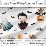 Halloween Witch Girl Cat Moon Stars Pumpkin Seamless Pattern White  Digital Print Fabric by the Metre UK Sewing Quilting Textile