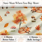 Cute Autumn Fox Leaves Mushrooms Forest Seamless Pattern Cream Background Digital Print Fabric by the Metre UK Sewing Quilting Textile