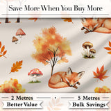 Sleeping Fox Autumn Leaves Mushrooms Forest Seamless Pattern Beige  Digital Print Fabric by the Metre UK Sewing Quilting Textile