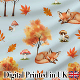 Sleeping Fox Autumn Leaves Mushrooms Forest Seamless Pattern Blue  Digital Print Fabric by the Metre UK Sewing Quilting Textile