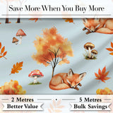 Sleeping Fox Autumn Leaves Mushrooms Forest Seamless Pattern Blue  Digital Print Fabric by the Metre UK Sewing Quilting Textile