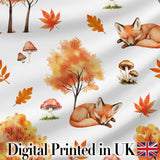 Sleeping Fox Autumn Leaves Mushrooms Forest Seamless Pattern Grey  Digital Print Fabric by the Metre UK Sewing Quilting Textile