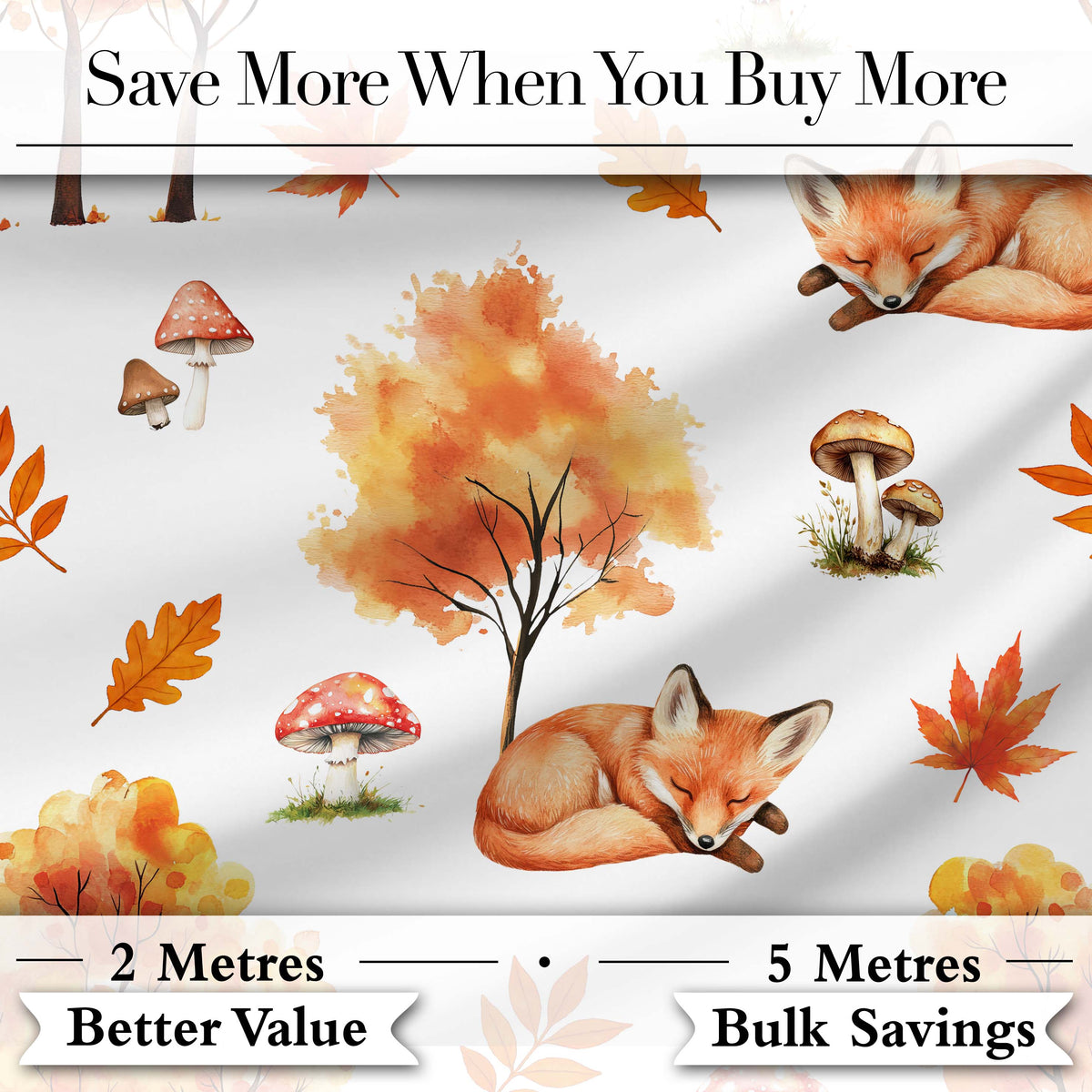 Sleeping Fox Autumn Leaves Mushrooms Forest Seamless Pattern Grey  Digital Print Fabric by the Metre UK Sewing Quilting Textile