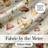 Vintage Butterflies Bees Mushrooms Nature Seamless Pattern Sage Green  Digital Print Fabric by the Metre UK Sewing Quilting Textile