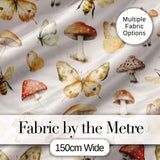 Vintage Butterflies Bees Mushrooms Nature Seamless Pattern Warm Beige  Digital Print Fabric by the Metre UK Sewing Quilting Textile