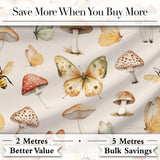 Vintage Butterflies Bees Mushrooms Nature Seamless Pattern Warm Beige  Digital Print Fabric by the Metre UK Sewing Quilting Textile