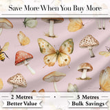 Vintage Butterflies Bees Mushrooms Nature Seamless Pattern Blush Pink  Digital Print Fabric by the Metre UK Sewing Quilting Textile