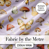 Vintage Butterflies Bees Mushrooms Nature Seamless Pattern Soft Lilac  Digital Print Fabric by the Metre UK Sewing Quilting Textile