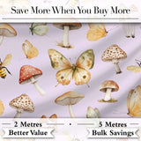 Vintage Butterflies Bees Mushrooms Nature Seamless Pattern Soft Lilac  Digital Print Fabric by the Metre UK Sewing Quilting Textile