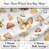 Vintage Butterflies Bees Mushrooms Nature Seamless Pattern Light Grey  Digital Print Fabric by the Metre UK Sewing Quilting Textile