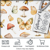 Vintage Butterflies Bees Mushrooms Nature Seamless Pattern Light Grey  Digital Print Fabric by the Metre UK Sewing Quilting Textile