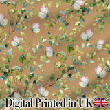 Watercolor Butterflies Green Leaves Branches Seamless Pattern Warm Brown  Digital Print Fabric by the Metre UK Sewing Quilting Textile